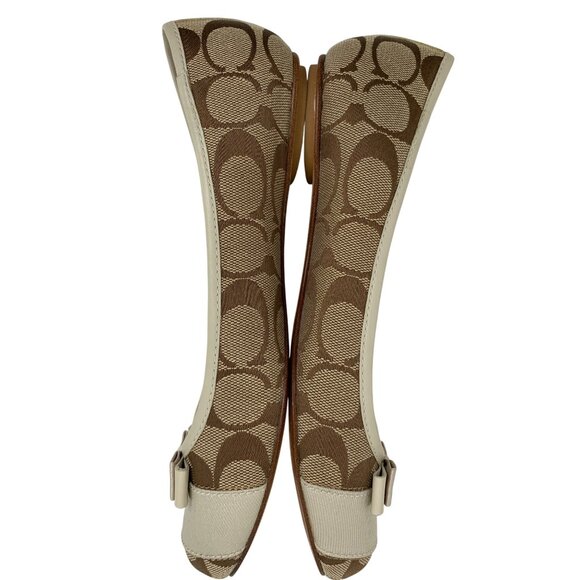 Coach Womens Cindie Flats Bow Beige & Brown 6M Y10664 Monogram Y10664 EUC - Picture 3 of 11